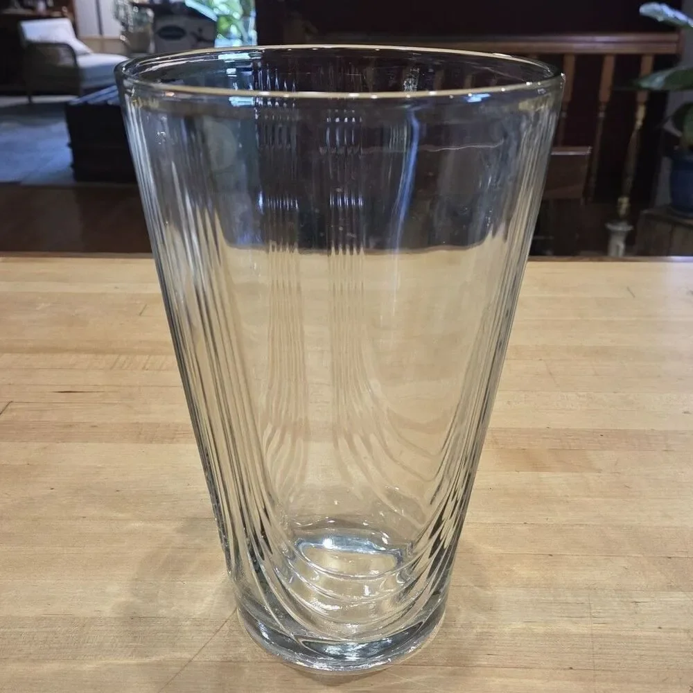 Vintage Clear Glass Tapered Trumpet Vase Fluted Art Deco Ribbed Panel 10 Inch